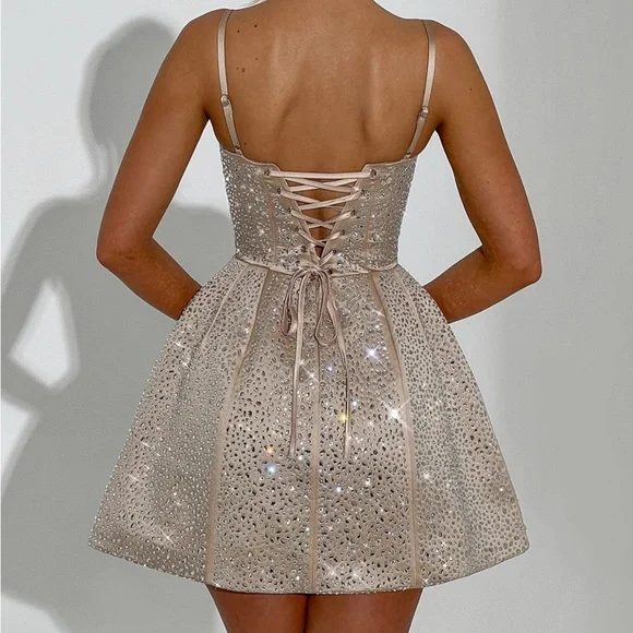 Elegant Cream Rhinestone Dress - Babyboo - Picture 2 of 5